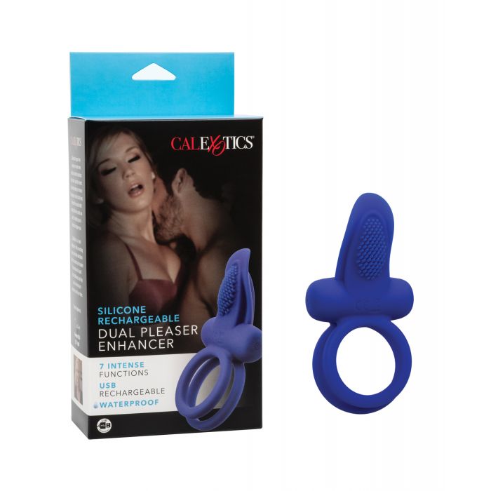 Couple's Enhancers Silicone Rechargeable Dual Pleaser Enhancer - Blue
