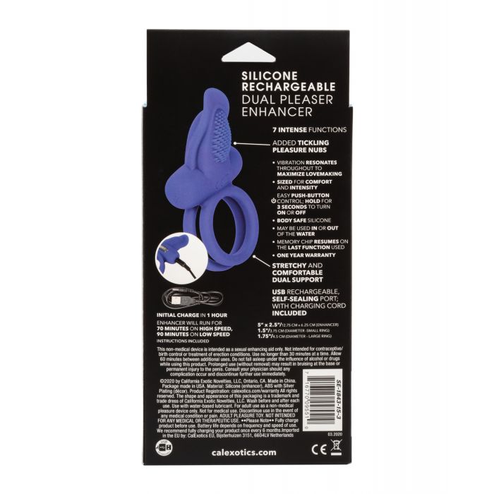 Couple's Enhancers Silicone Rechargeable Dual Pleaser Enhancer - Blue